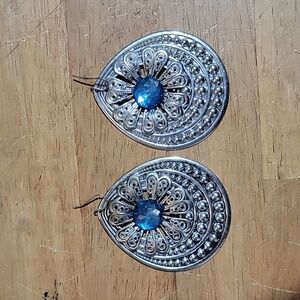 Funky Silvet & Blue Chunky Earrings